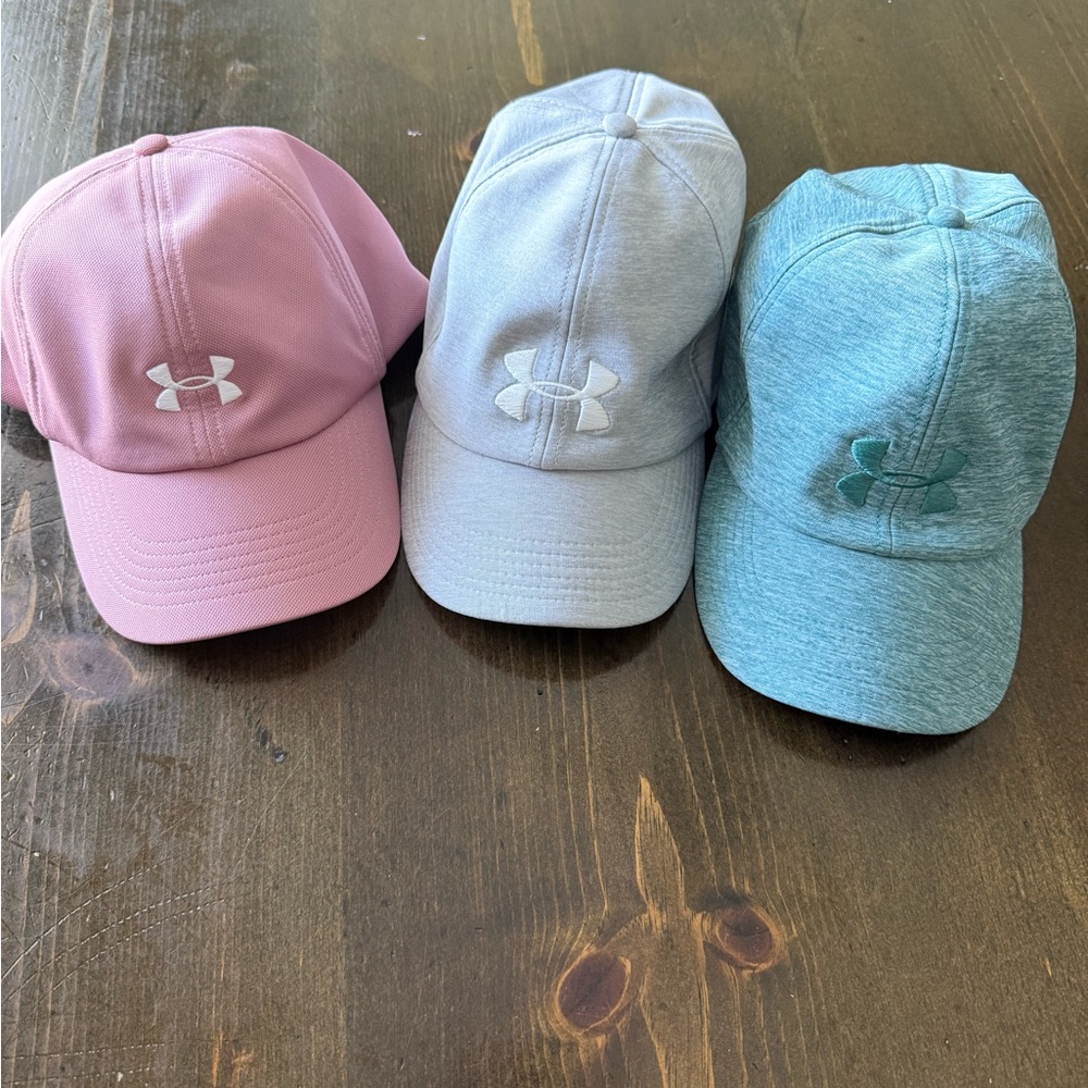 Under Armour Pink, Gray, and Teal Baseball Hats, Caps